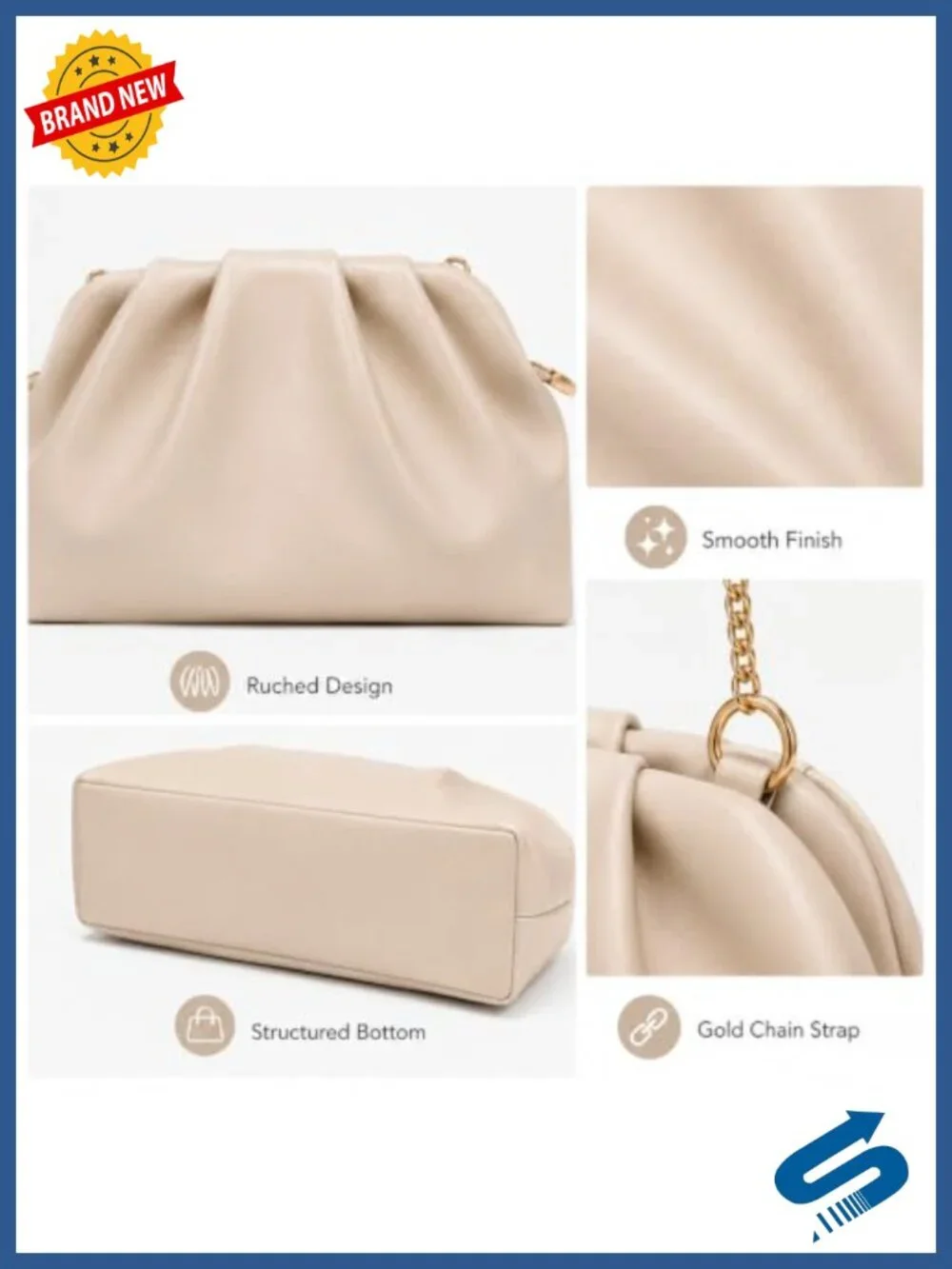 Elegant Pleated Vegan Leather Clutch Purse with Chain for Evening Events